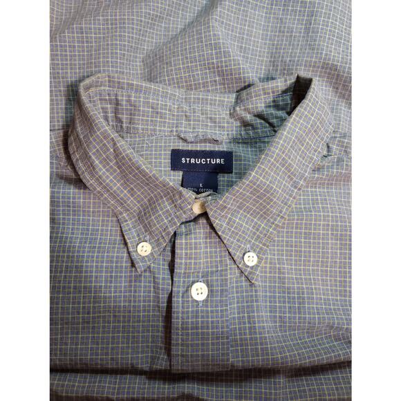 Structure Shirt Mens Large Blue Gray Check Button Down Long Sleeve Casual 90s - Picture 5 of 8